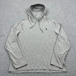 Polo Ralph Lauren Hoodie Mens Large Gray Lightweight Jersey Hooded T-Shirt Pony*